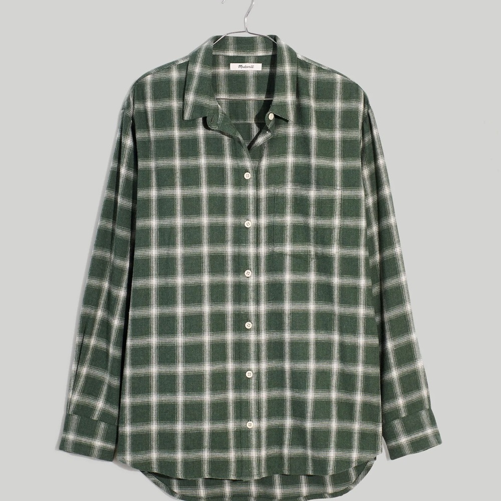 MADEWELL Oversized Ex-Boyfriend Shirt Delford Plaid Flannel Lightweight Green M